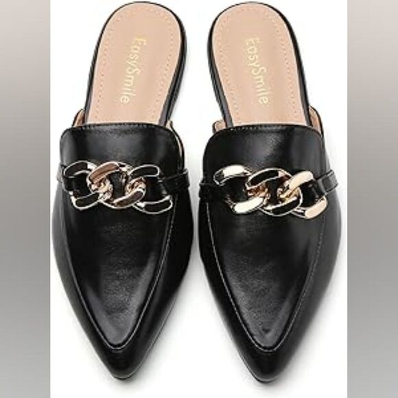 (1-3151) EasySmile Plastic Chain Decor Flat Mules Sz 8 - Picture 3 of 14